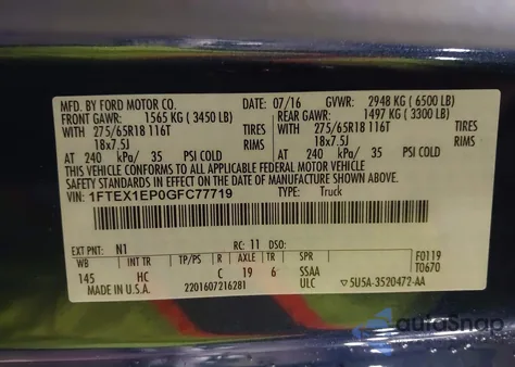 2016 Ford F-150 Lariat из США, поврежденный, VIN 1FTEX1EP0GFC77719